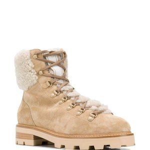 Jimmy Choo Eshe Flat Shearling Stucco W/ Natural Shearling Collar Hiking Boots